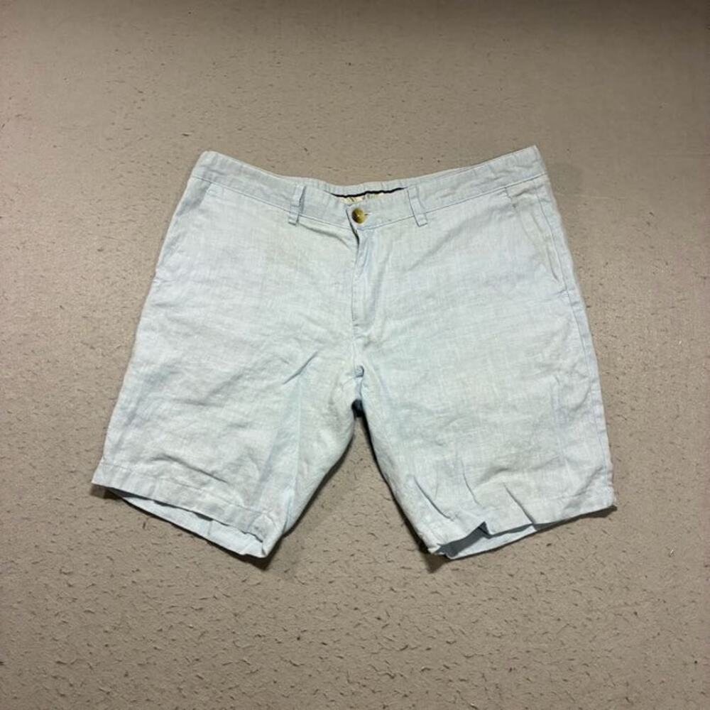 Portomar Linen Shorts Mens 34 Sky Blue Slash Pockets Tropical Preppy Beachwear